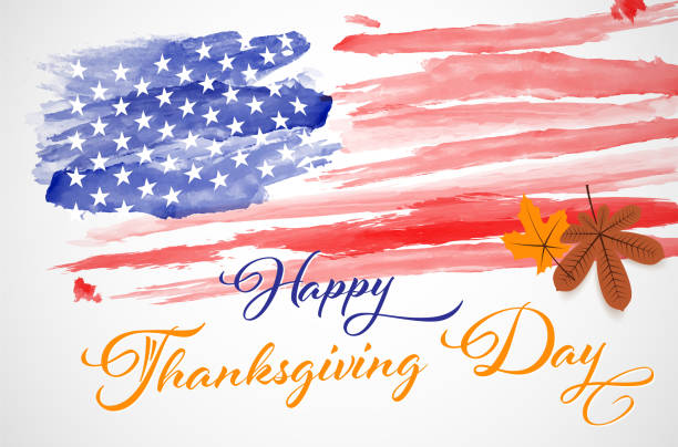 Happy Thanksgiving over American Flag illustration